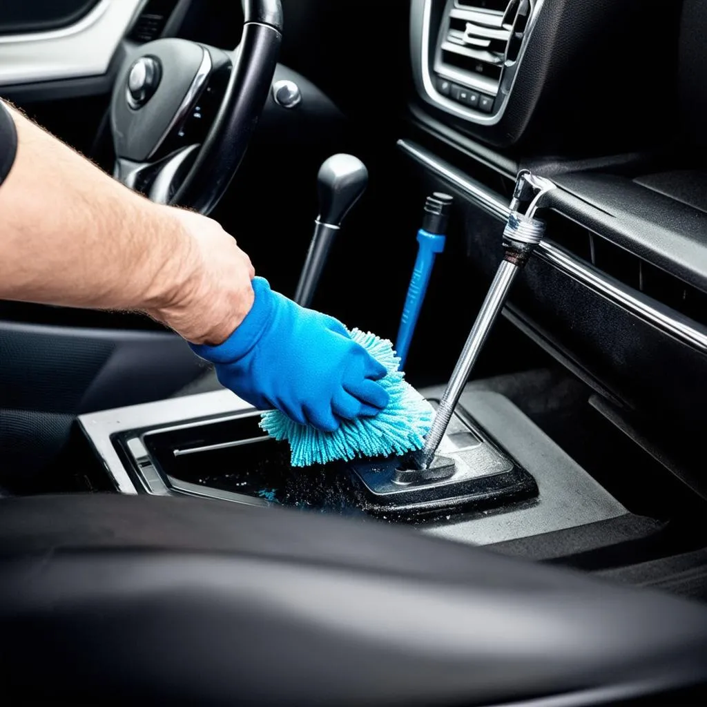 car interior being cleaned